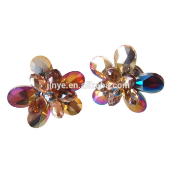 Fashion Rainbow Crystal Flower Clip On Statement Earrings For Party or Show